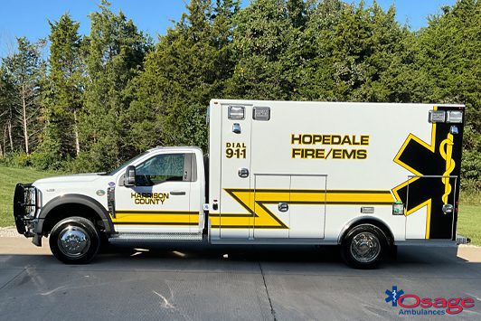Type 1 – Ford F550 Ambulance Remount. Sold by Dave Mowery of Myers Equipment Corp - Ohio to Hopedale Volunteer Fire Dept. of Hopedale, OH.